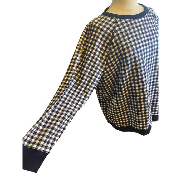 Draper James 1X Womens Natalie Sweatshirt Nassau Navy Gingham Classic Nautical - Picture 3 of 14